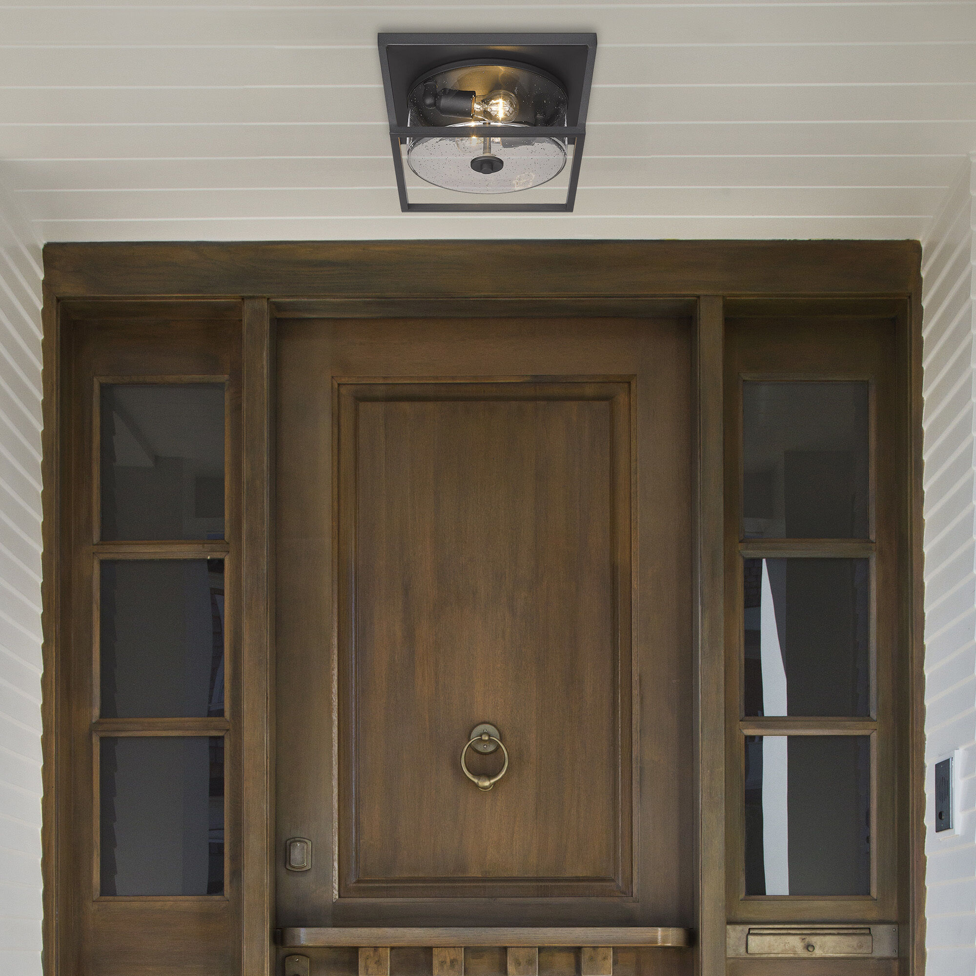 Mercer 2 Light 13.25 inch Natural Black Outdoor Flush Mount